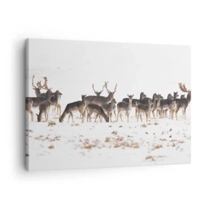 Quadro su tela - Stampe su Tela - Un branco di cervi su uno sfondo innevato - 70x50cm - Tra poco è Natale? - Decorazione murale moderna per soggiorno e camera da letto ARTTOR