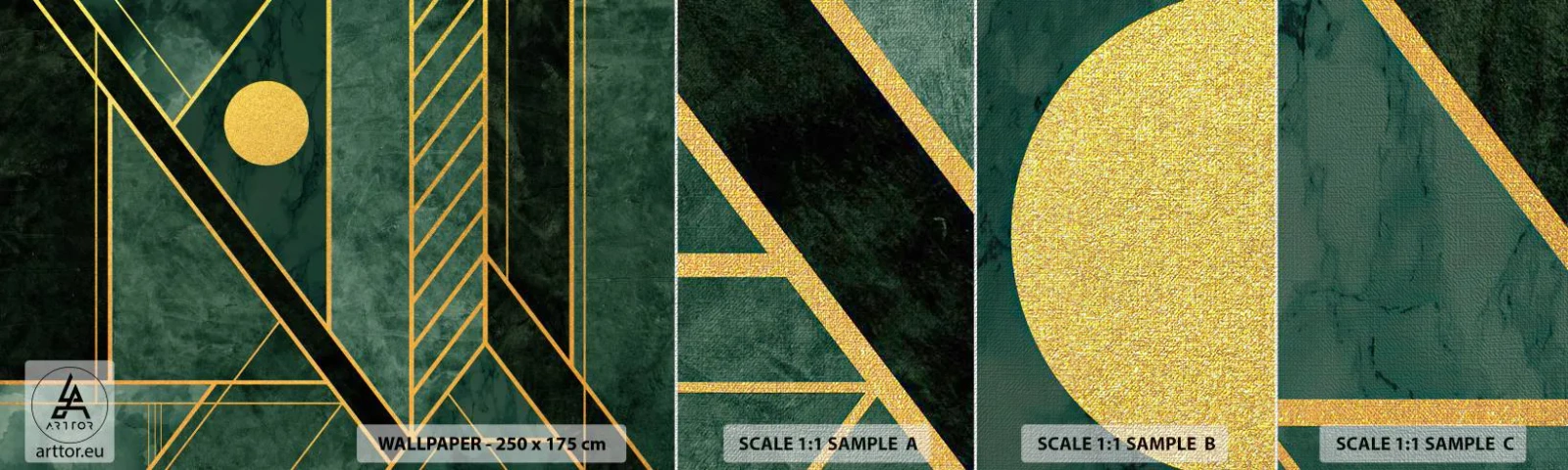 Campione di Fotomurale Premium Canvas - Dinamica di oro e azzurro - Astrazione, Pezzo, Motivo geometrico - 100x30 cm