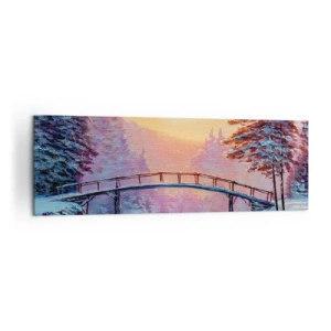 Quadro su tela - Stampe su Tela - Paesaggio invernale con un ponte illuminato dal tramonto - 160x50cm - Quattro stagioni: inverno - Decorazione murale moderna per soggiorno e camera da letto ARTTOR
