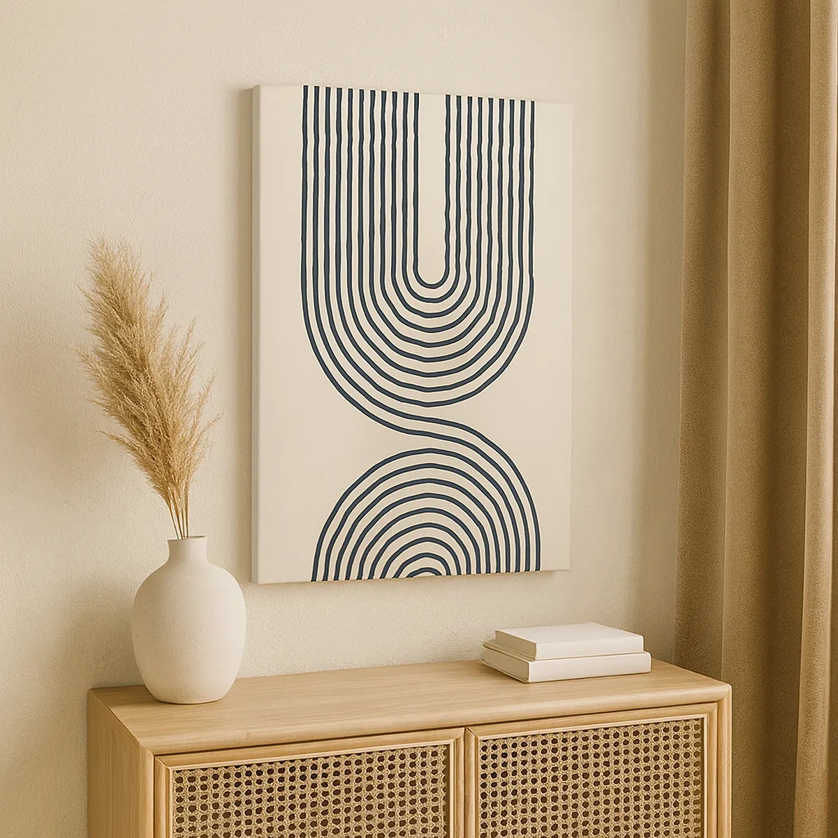 Quadro su tela - Stampe su Tela - Motivo geometrico astratto con linee simmetriche su sfondo chiaro - 50x70cm - Tra un attimo... - Decorazione murale moderna per soggiorno e camera da letto ARTTOR
