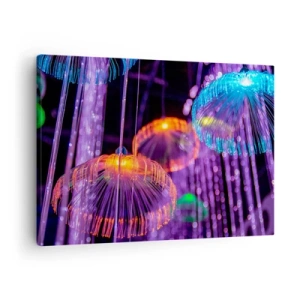 Quadro su tela - Stampe su Tela - Meduse luminose colorate in un ambiente buio - 70x50cm - Fontane di luce - Decorazione murale moderna per soggiorno e camera da letto ARTTOR