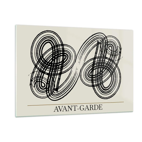 Quadro su vetro - Anelli e linee d'avanguardia neri su sfondo chiaro - 120x80cm - In tutta spontaneità - Decorazione murale moderna per soggiorno e camera da letto ARTTOR