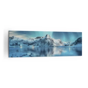 Quadro su tela - Stampe su Tela - Aurora boreale su montagne innevate e un lago - 160x50cm - Notte di luce - Decorazione murale moderna per soggiorno e camera da letto ARTTOR