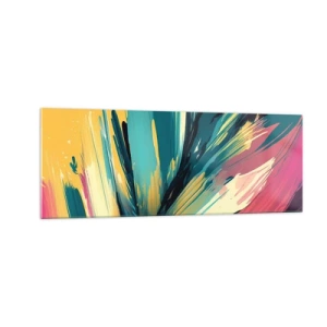 Quadro su vetro - Una composizione astratta dai colori intensi e contrastanti. - 140x50cm - Composizione: esplosione di gioia - Decorazione murale moderna per soggiorno e camera da letto ARTTOR