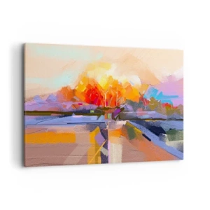 Quadro su tela - Stampe su Tela - Un paesaggio astratto con intensi colori autunnali. - 120x80cm - Si è fatto autunno - Decorazione murale moderna per soggiorno e camera da letto ARTTOR