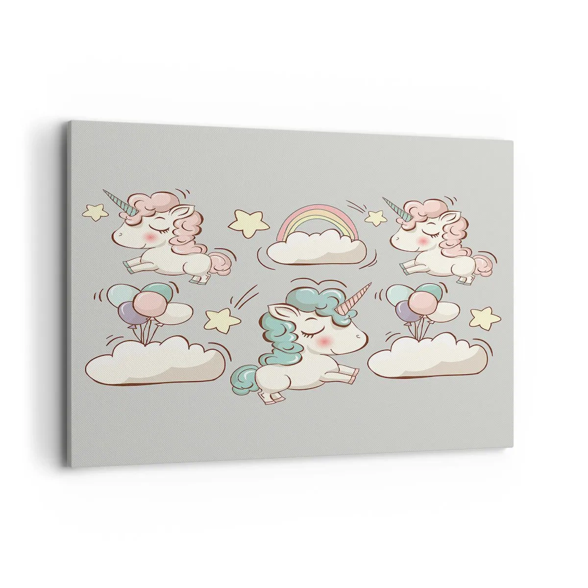 Quadro su tela - Stampe su Tela - Simpatici unicorni su sfondo pastello - 100x70cm - Sicuramente esistono… - Decorazione murale moderna per soggiorno e camera da letto ARTTOR