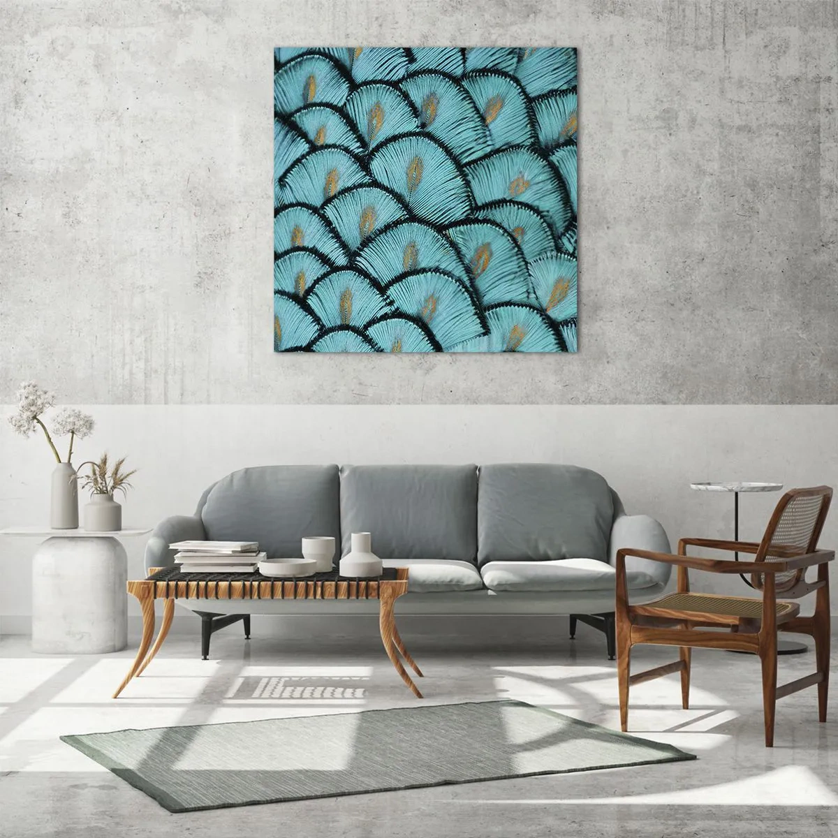 Quadro su vetro - La grande festa delle piume - 40x40 cm