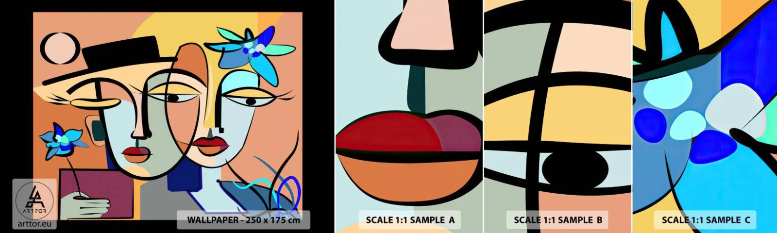 Campione Di Fotomurale Standard Eco - Appuntamento in stile Picasso - Facce, Moderno, Cubismo - 100x30 cm