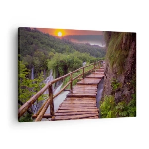 Quadro su tela - Stampe su Tela - Un ponte che domina le cascate al tramonto - 70x50cm - Una bellezza incredibile - Decorazione murale moderna per soggiorno e camera da letto ARTTOR