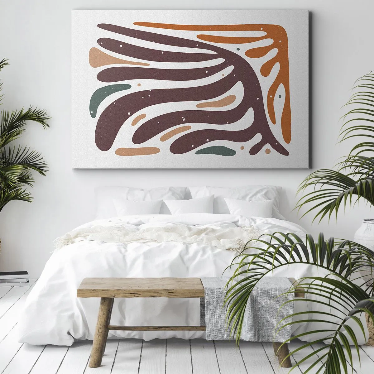 Quadro su tela - Stampe su Tela - Motivo organico con linee luminose in tonalità calde - 70x50cm - Composizione organica raggiante - Decorazione murale moderna per soggiorno e camera da letto ARTTOR