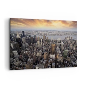 Quadro su tela - Stampe su Tela - Vista della metropoli con il sole al tramonto - 120x80cm - Il cuore pulsante dei nostri tempi - Decorazione murale moderna per soggiorno e camera da letto ARTTOR