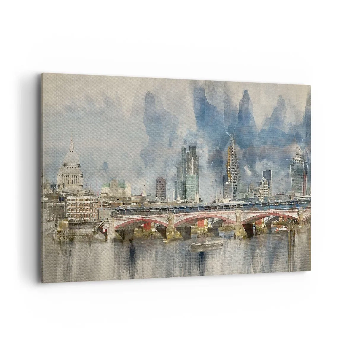 Quadro su tela - Stampe su Tela - Vista ad acquerello del ponte e dello skyline della città - 120x80cm - Londra in tutta la sua bellezza - Decorazione murale moderna per soggiorno e camera da letto ARTTOR