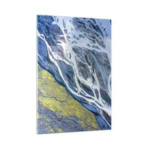 Quadro su vetro - Una vista a volo d'uccello della superficie terrestre con corsi d'acqua tortuosi - 50x70cm - Le pitture rupestri della natura - Decorazione murale moderna per soggiorno e camera da letto ARTTOR