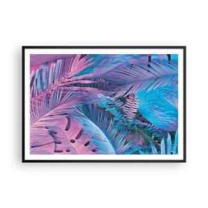 Poster in cornice nera - Foglie tropicali nelle tonalità del rosa e del blu - 100x70cm - Tropici in rosa e blu - Decorazione murale moderna per soggiorno e camera da letto ARTTOR