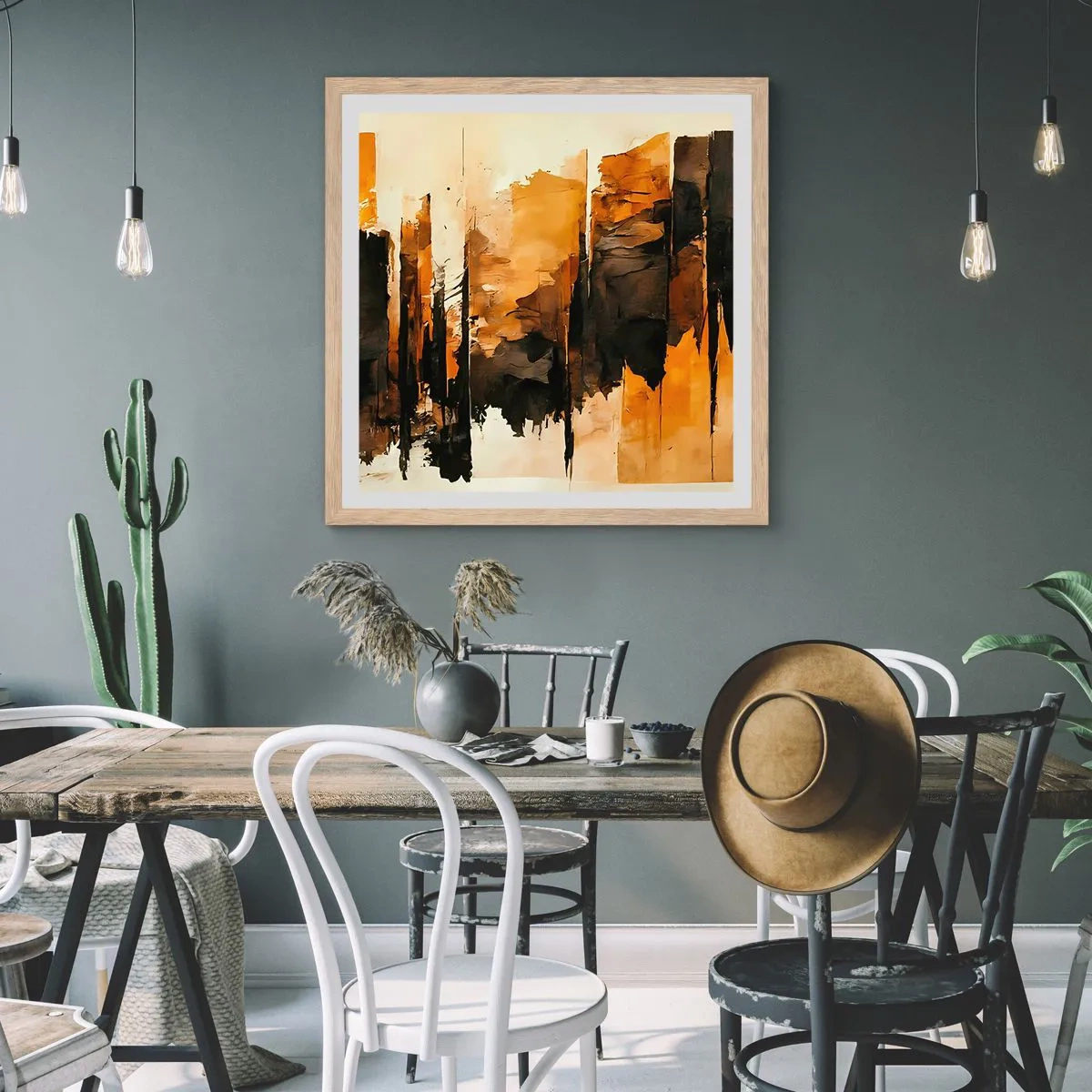 Poster in cornice rovere chiaro - Armonia di nero e oro - 50x50 cm