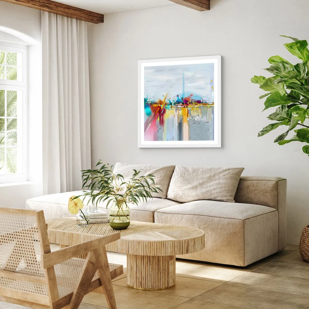 Poster in cornice bianca - Il ponte della gioia sul fiume della vita - 40x40 cm