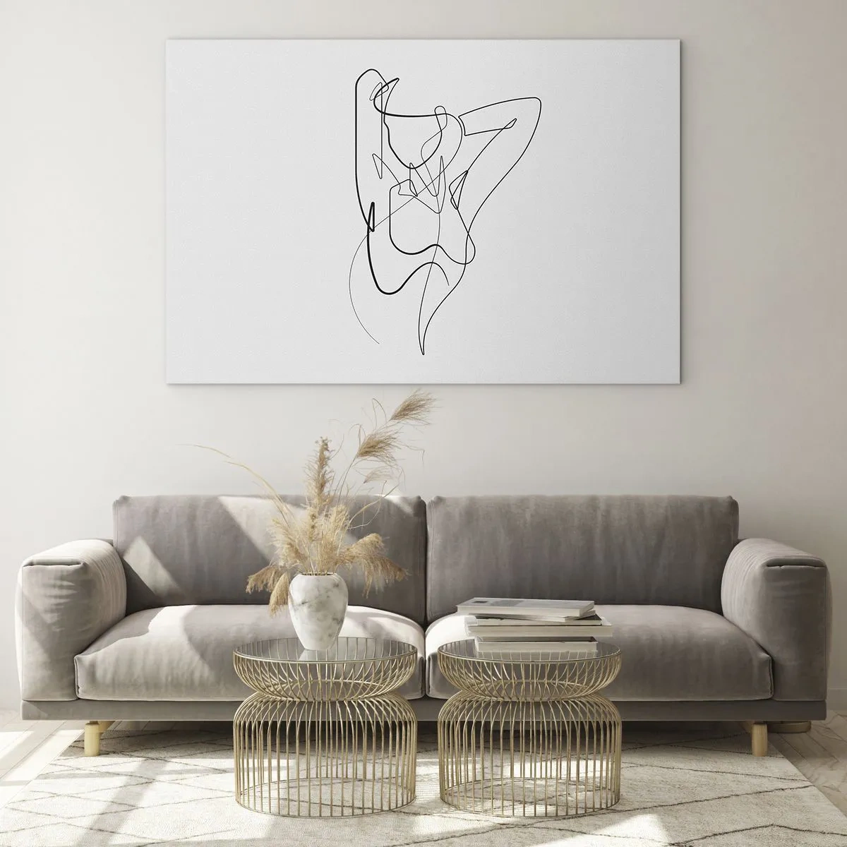 Quadro su vetro - Una silhouette femminile disegnata con una singola linea su uno sfondo bianco - 120x80cm - Davvero, come sei... - Decorazione murale moderna per soggiorno e camera da letto ARTTOR