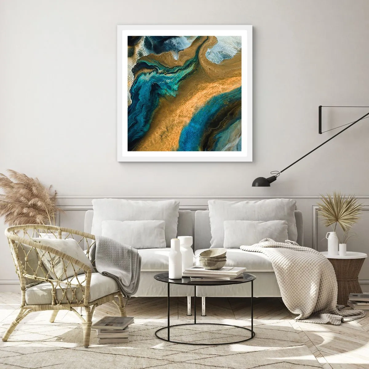 Poster in cornice bianca - Blu-oro: influenza reciproca - 50x50 cm