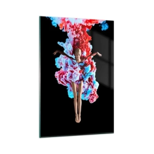 Quadro su vetro - Una ballerina circondata da fumo colorato su uno sfondo nero - 80x120cm - In pieno rigoglio - Decorazione murale moderna per soggiorno e camera da letto ARTTOR