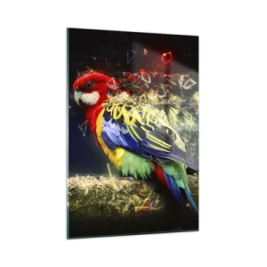 Quadro su vetro - Un pappagallo colorato in una composizione artistica con effetto frantumato - 50x70cm - Messaggero di luce - Decorazione murale moderna per soggiorno e camera da letto ARTTOR