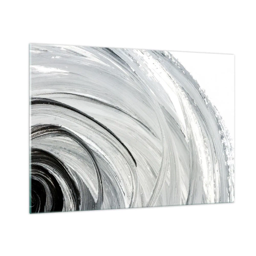 Quadro su vetro - Una spirale in bianco e nero con pennellate dinamiche. - 100x70cm - Composizione orbitale - Decorazione murale moderna per soggiorno e camera da letto ARTTOR