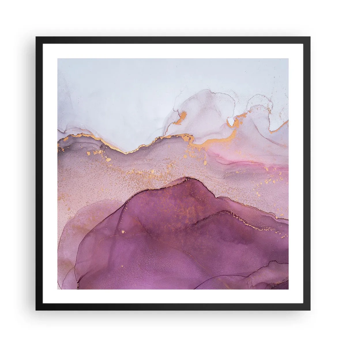 Poster in cornice nera - Onde di lilla e viola - 60x60 cm