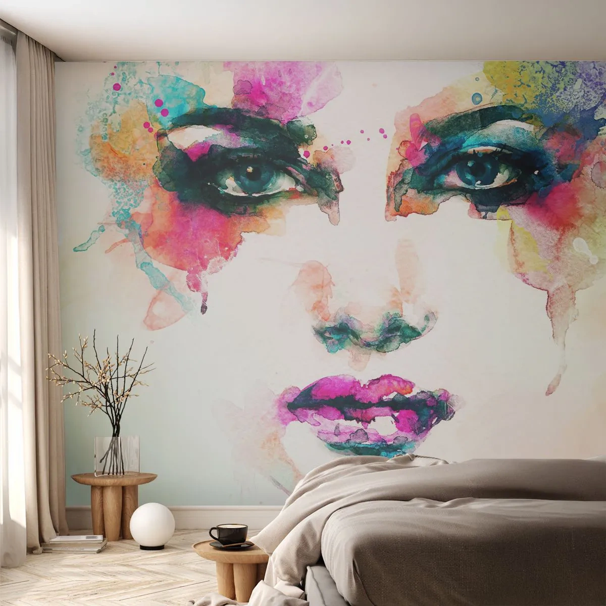 Fotomurali Autoadesivo Deluxe Sticker - Un ritratto dipinto dall'arcobaleno - Astrazione, Volto di donna, Pezzo - 300x210 cm