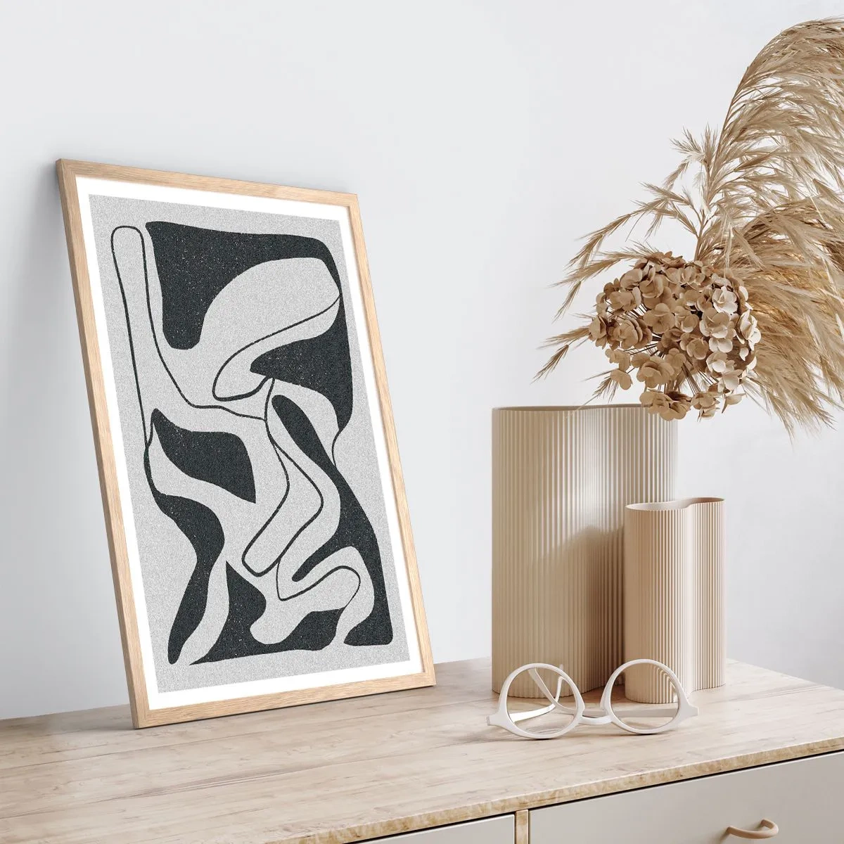 Poster in cornice rovere chiaro - Gioco astratto nel labirinto - 50x70 cm