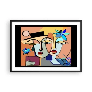 Poster in cornice nera - Ritratti cubisti dai colori vivaci con motivo floreale - 70x50cm - Appuntamento in stile Picasso - Decorazione murale moderna per soggiorno e camera da letto ARTTOR