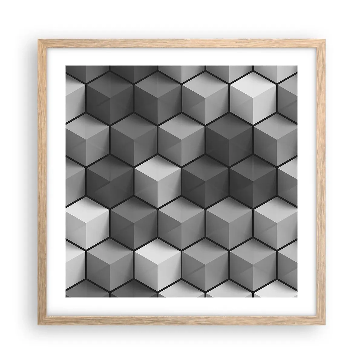 Poster in cornice rovere chiaro - Puzzle cubista - 50x50 cm