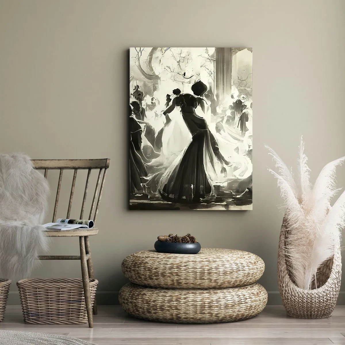 Quadro su tela - Stampe su Tela - Palla in stile retrò in bianco e nero - 50x70cm - Il gran ballo in maschera - Decorazione murale moderna per soggiorno e camera da letto ARTTOR