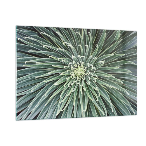 Quadro su vetro - Rosetta simmetrica di foglie verdi in macrofotografia - 120x80cm - La nascita delle stelle - Decorazione murale moderna per soggiorno e camera da letto ARTTOR