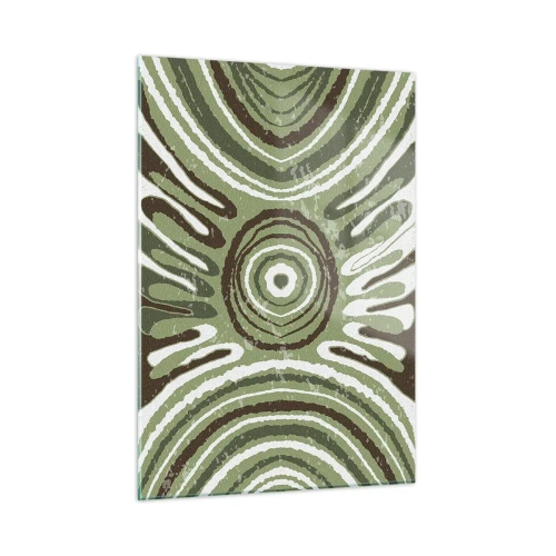 Quadro su vetro - Cerchi concentrici verdi e linee astratte - 50x70cm - Esplosione di emozioni - Decorazione murale moderna per soggiorno e camera da letto ARTTOR