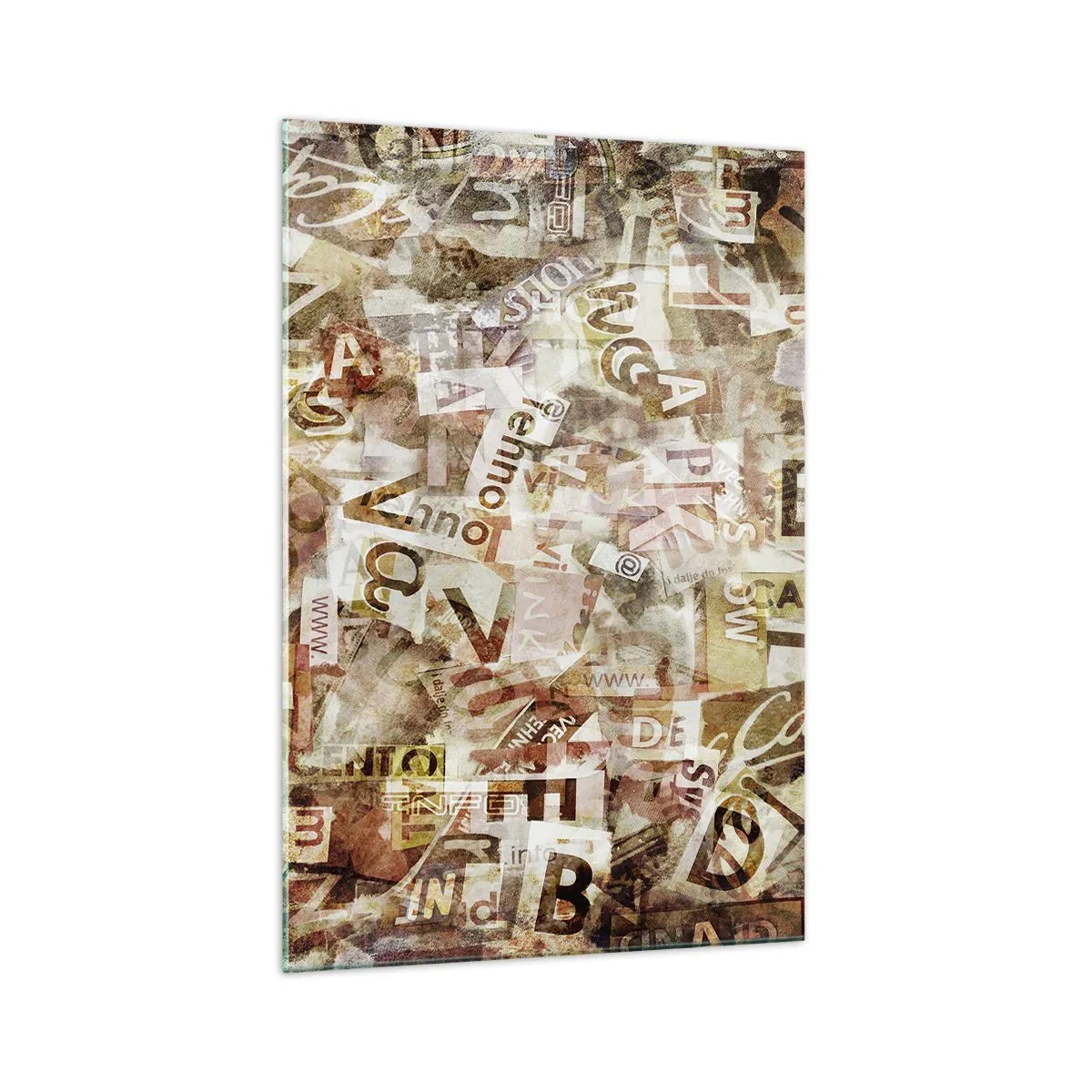 Quadro su vetro - Composizione astratta con lettere e frammenti di testo - 70x100cm - Unificando le chiacchiere - Decorazione murale moderna per soggiorno e camera da letto ARTTOR