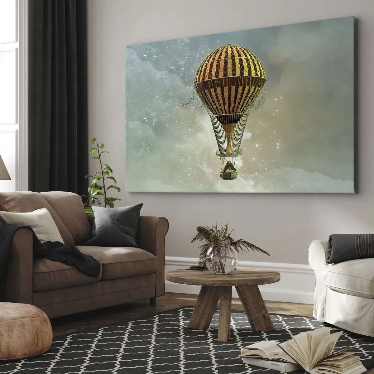 Quadro su tela - Stampe su Tela - Una mongolfiera che fluttua tra le nuvole - 120x80cm - I voli dei pionieri - Decorazione murale moderna per soggiorno e camera da letto ARTTOR