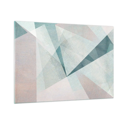 Quadro su vetro - Forme geometriche in tonalità pastello di verde e blu - 100x70cm - Con calma ma dinamicamente - Decorazione murale moderna per soggiorno e camera da letto ARTTOR