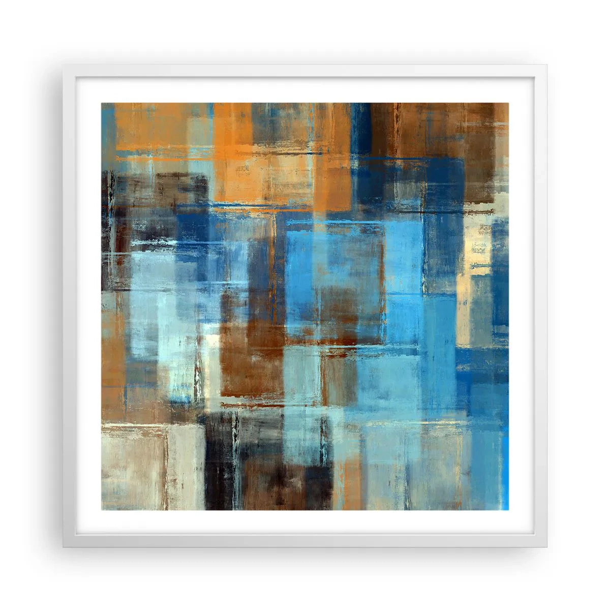 Poster in cornice bianca - Attraverso la tenda blu - 60x60 cm