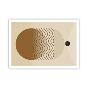 Poster - Astrazione geometrica con cerchi e linee ondulate in colori caldi. - 100x70cm - Sull'origine delle figure geometriche - Decorazione murale moderna per soggiorno e camera da letto ARTTOR