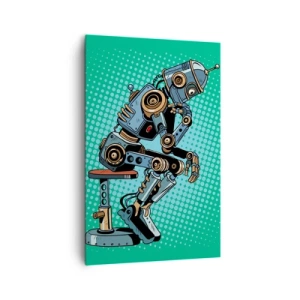 Quadro su tela - Stampe su Tela - Robot pensatore in stile pop art su sfondo verde - 80x120cm - Sull'essenza dell'essere - Decorazione murale moderna per soggiorno e camera da letto ARTTOR