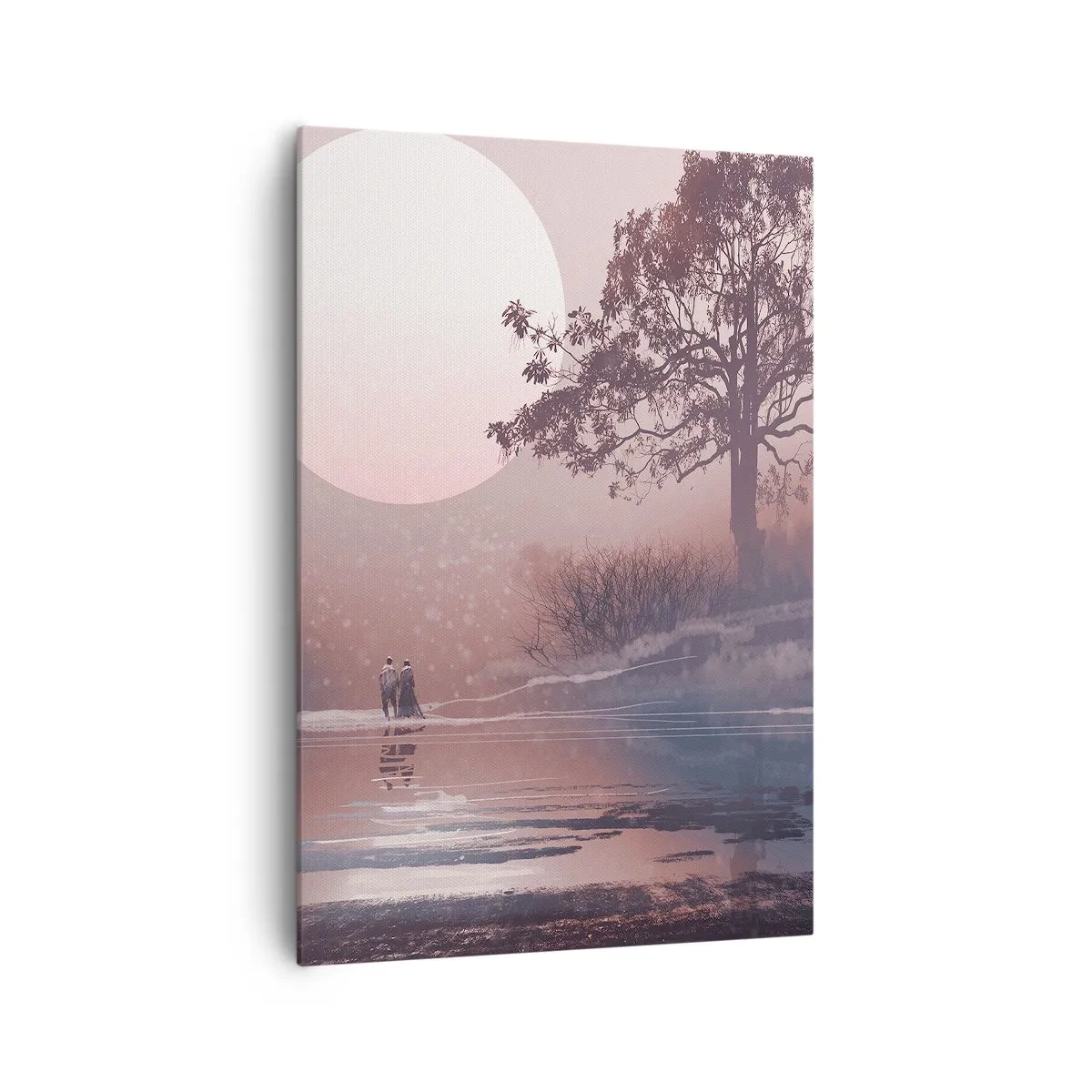 Quadro su tela - Stampe su Tela - Scena romantica con la luna e un albero in riva all'acqua - 70x100cm - Meraviglie della notte - Decorazione murale moderna per soggiorno e camera da letto ARTTOR