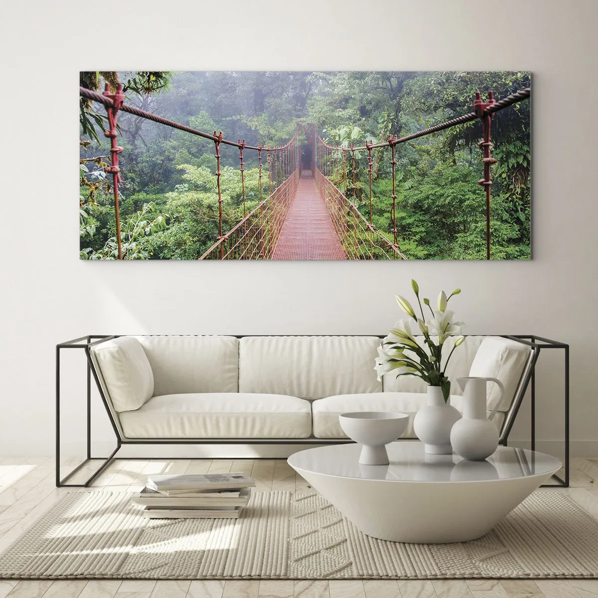 Quadro su vetro - Sospeso sopra gli alberi - 100x40 cm