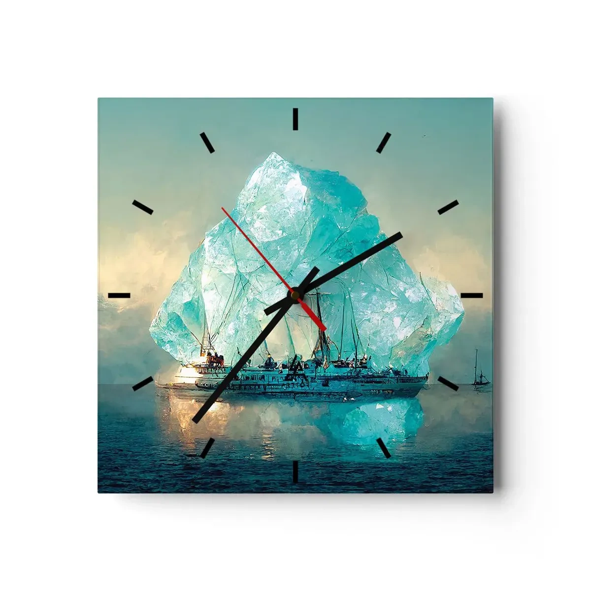 Orologio da parete - Orologio in Vetro - Una nave con un maestoso iceberg sullo sfondo - 30x30cm - Brillante artico - Decorazione murale moderna per soggiorno e camera da letto ARTTOR