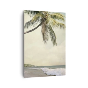 Quadro su tela - Stampe su Tela - Una spiaggia con palme sullo sfondo di un mare calmo - 70x100cm - Sogno tropicale - Decorazione murale moderna per soggiorno e camera da letto ARTTOR