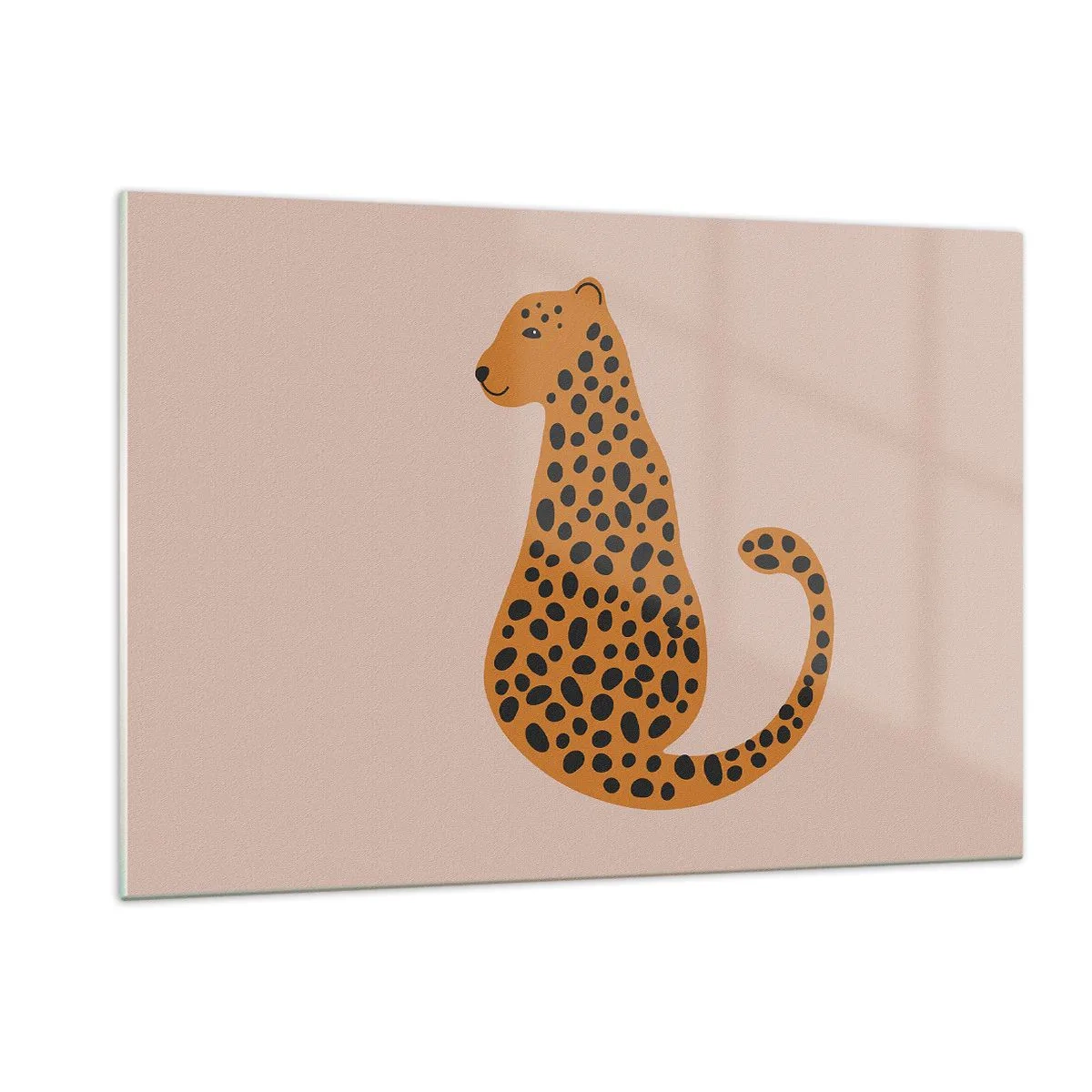 Quadro su vetro - Illustrazione di una pantera con macchie nere su sfondo beige - 120x80cm - Il leopardo è un motivo di moda - Decorazione murale moderna per soggiorno e camera da letto ARTTOR