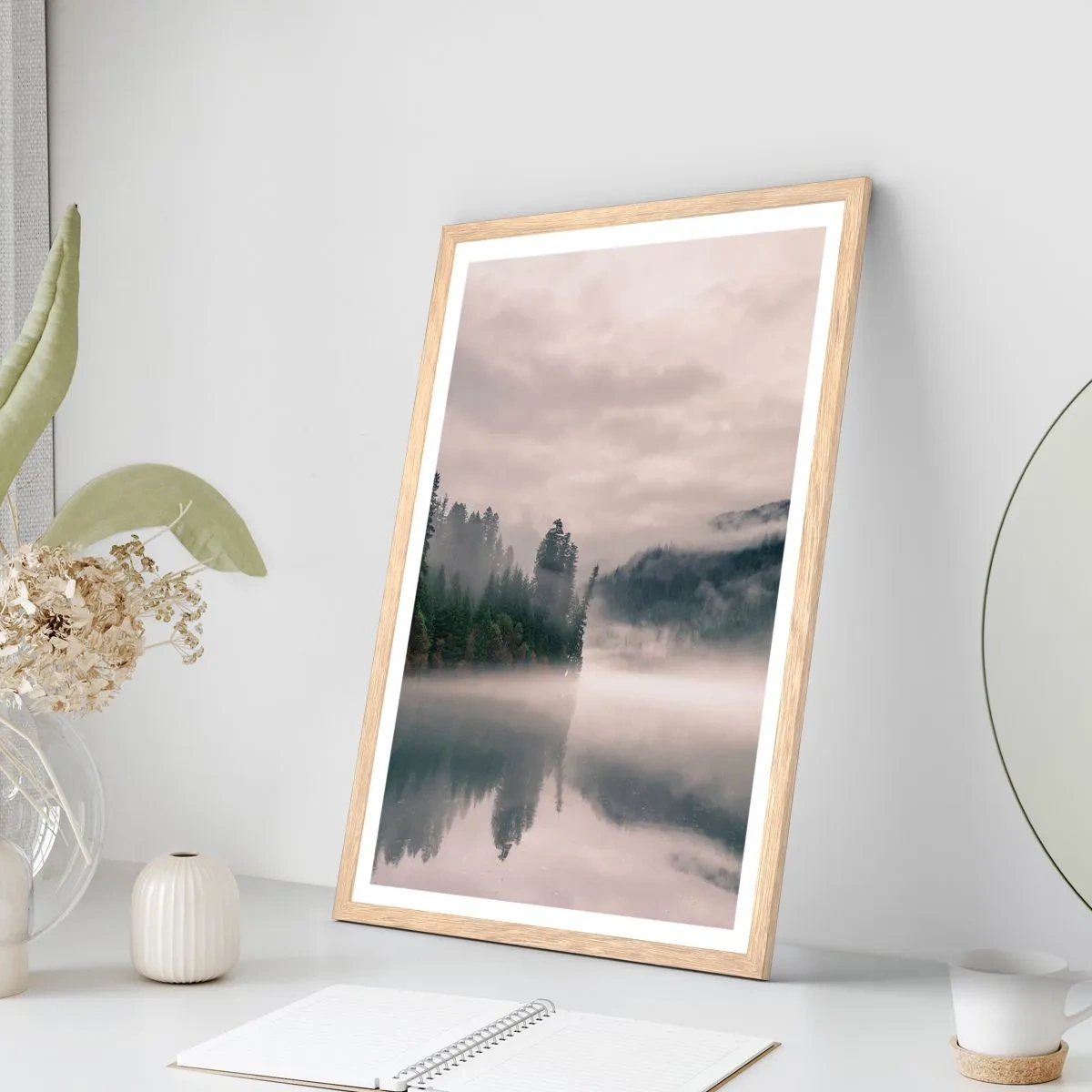 Poster in cornice rovere chiaro - Riflettendo nella nebbia - 61x91 cm