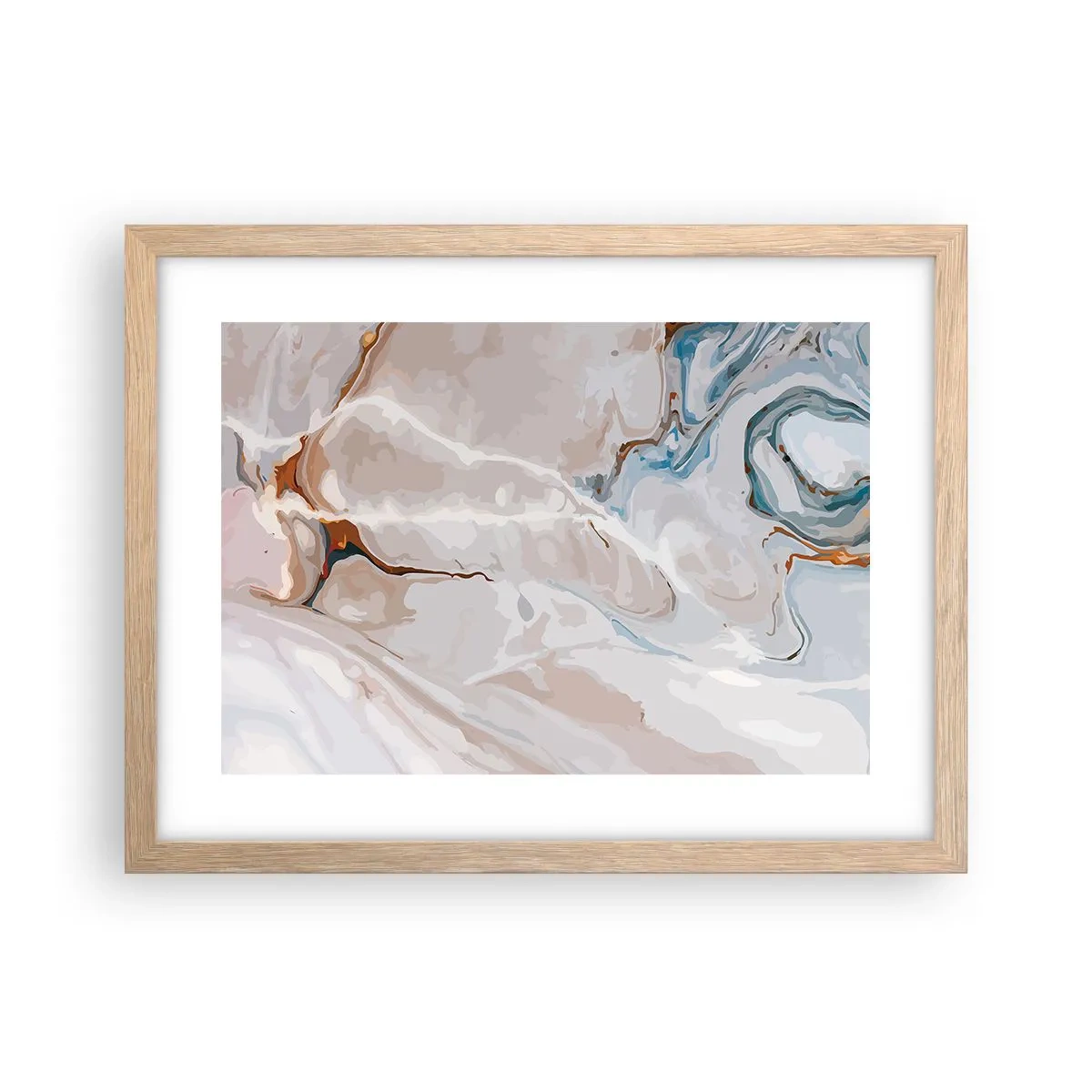 Poster in cornice rovere chiaro - Meandri blu sotto il bianco - 40x30 cm