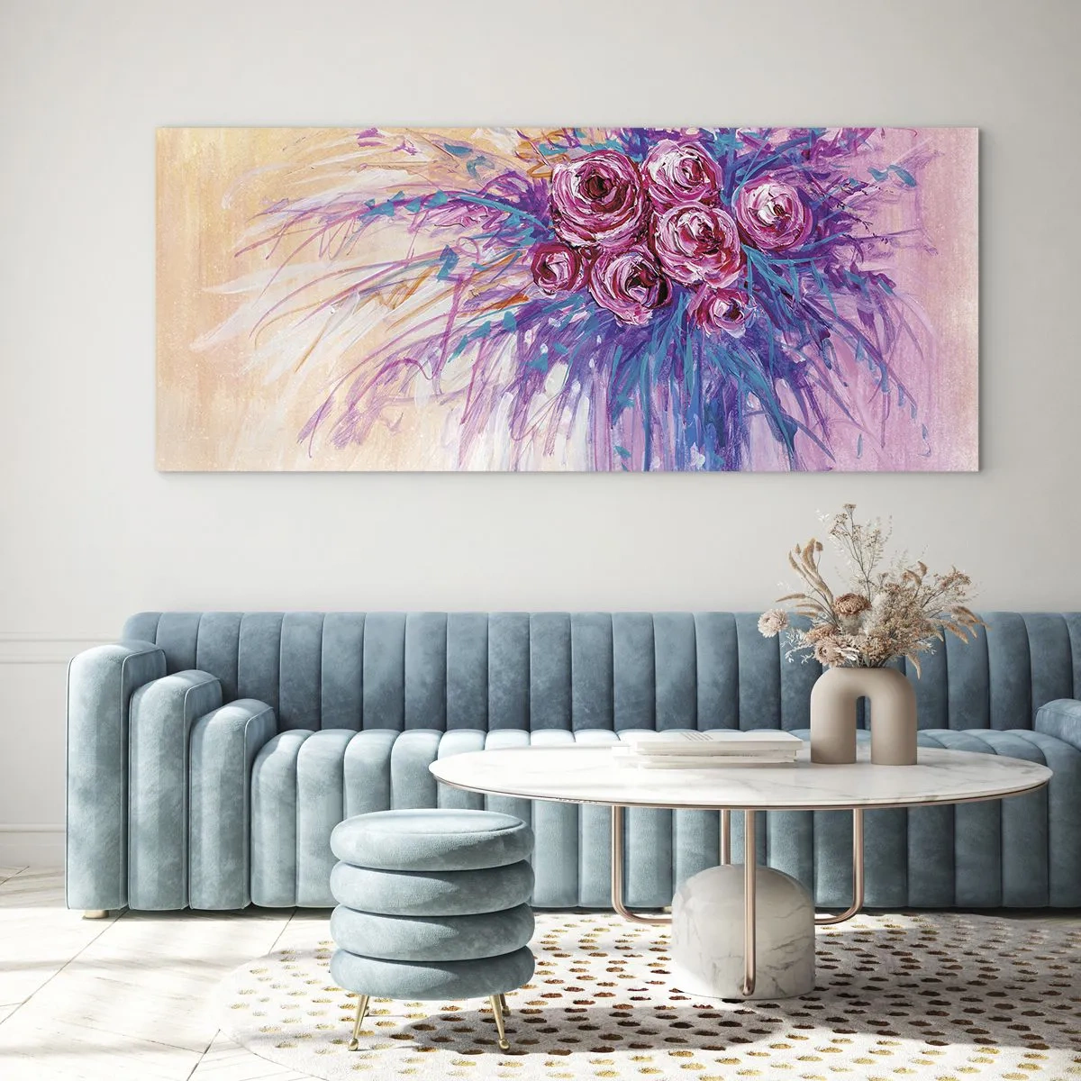 Quadro su vetro - Fontana rosa - 100x40 cm