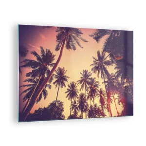Quadro su vetro - Palme sotto i raggi del sole al tramonto - 70x50cm - Composizione tropicale - Decorazione murale moderna per soggiorno e camera da letto ARTTOR
