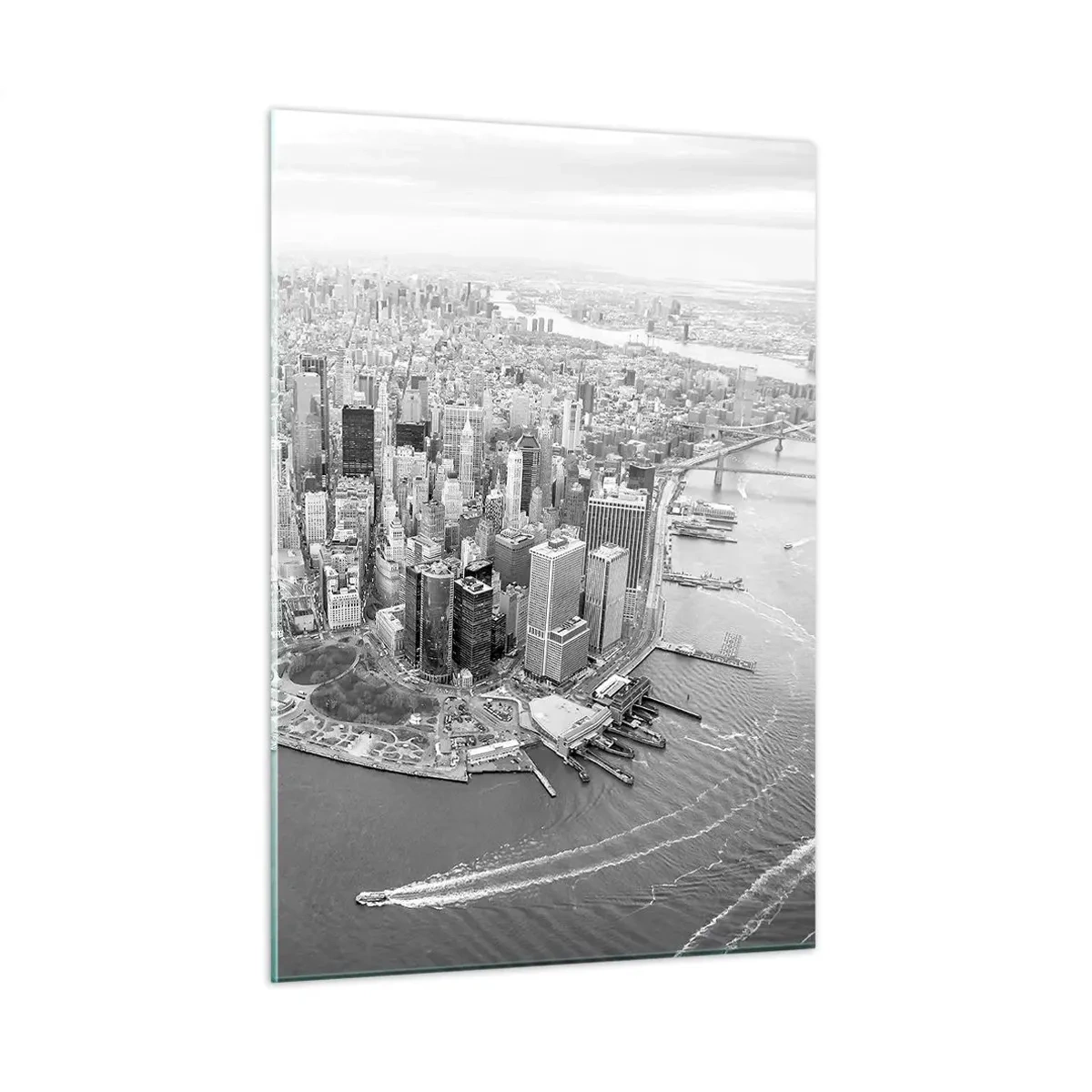 Quadro su vetro - Una vista a volo d'uccello della città in bianco e nero - 50x70cm - Come non amarla? - Decorazione murale moderna per soggiorno e camera da letto ARTTOR