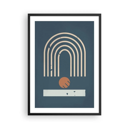 Poster in cornice nera - Archi geometrici e una sfera su uno sfondo scuro - 50x70cm - Geometria in blu - Decorazione murale moderna per soggiorno e camera da letto ARTTOR